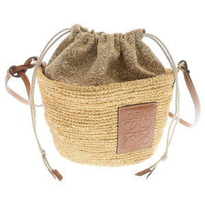 Loewe Raffia Pochette Basket Crossbody Beige Brown
